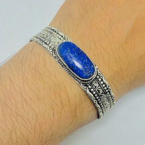 single Handmade Turkmen Traditional Bracelet Inlaid With Lapis Lazuli Stones,